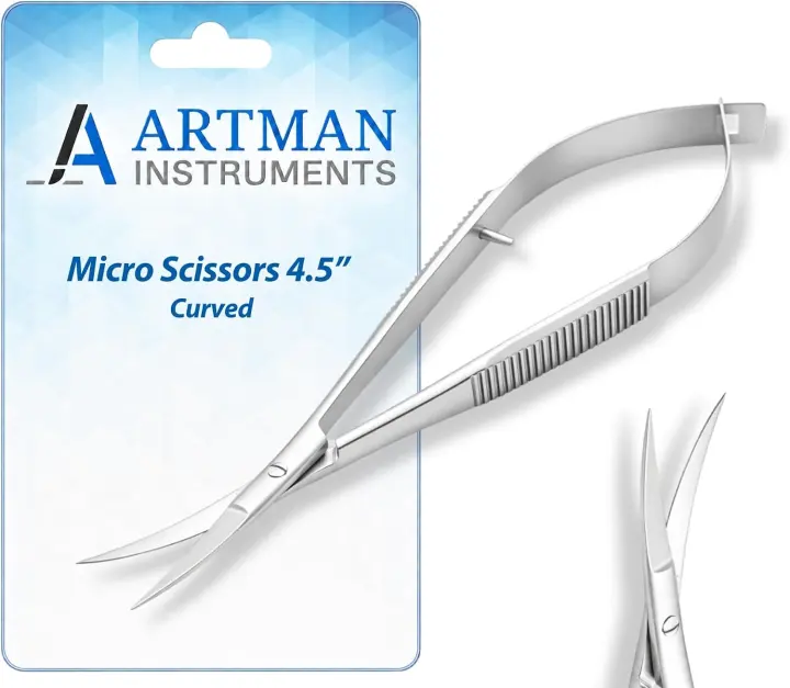 4.5" Curved Micro Scissors — Spring-Action Precision Snips