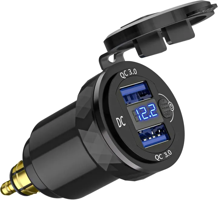 Motorcycle USB Charger (Hella DIN) — Dual QC3.0, Waterproof